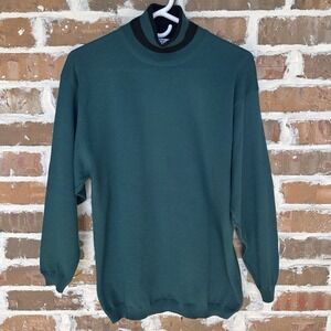 VTG BP Florence Italy Sweater Women's Size L 100% Merino Wool Mock Neck Green‎